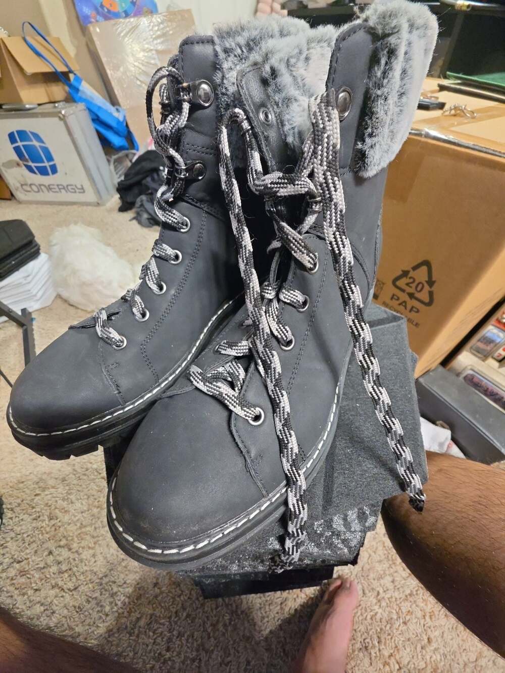 Time and Tru Women's Faux Fur Trim Hiker Boots Black